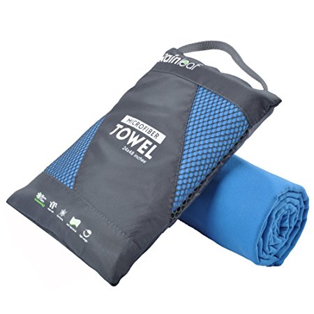 Microfiber Towel by Rainleaf. Perfect Sports & Travel &Beach Towel. Fast Drying - Super Absorbent - Ultra Compact. Suitable for Camping, Gym, Beach, Swimming, Backpacking.