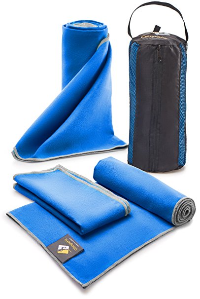 Set of 3 Microfiber Towels — Best For Gym, Travel, Camp, Beach, Backpacking, Sports, Outdoor Swim — Quick Dry Fast · Absorbent · Antimicrobial · Compact · Lightweight For Men Women — Gift Toiletry Bag