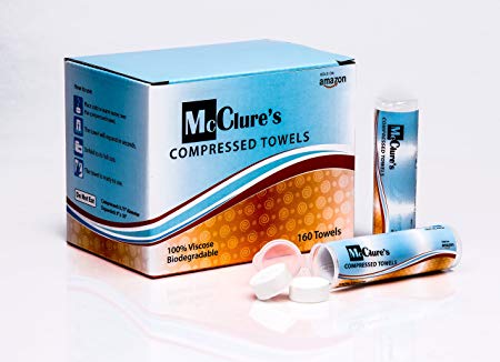 McClure's Compressed Towels, Travel Towels - Box Quantity 160, 20 tubes of 8 - Survival Gear, Camping Gear