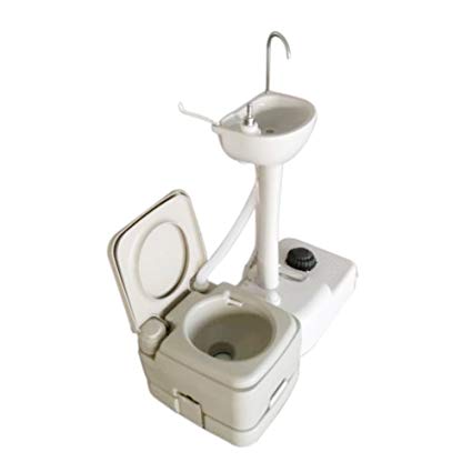 VINGLI Upgraded Portable Garden Wash Sink and Toilet Combo, Flushing Porta Potty, Removable Hand Washing Station w/Wheels Towel Holder and Soap Dispenser, for Camping/Boating/RV