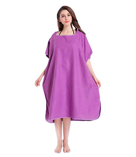 Zipsoft Womens Microfiber Hooded Surfing Beach Poncho Towel with Hood Quick Dry Changing Bath Robe Towel (Wetsuit Changing Robe/Towel)