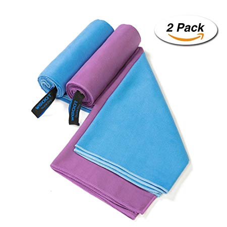 WGOOT 2 Pack Quick Dry Microfiber Towel,Super Absorbent,Lightweight &Ultra Compact,Suitable for Swimming,Yoga,Camping,Beach,Gym,Sport