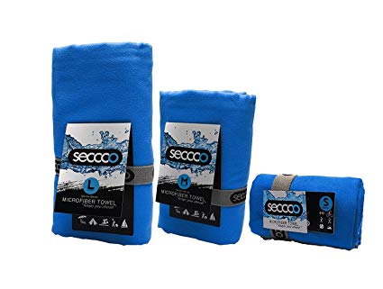 Microfiber Towel by SECCCO. Perfect Sports & Travel & Beach Towel. Fast Drying - Super Absorbent - Ultra Compact. Suitable for Camping, Gym, Beach, Swimming, Backpacking.