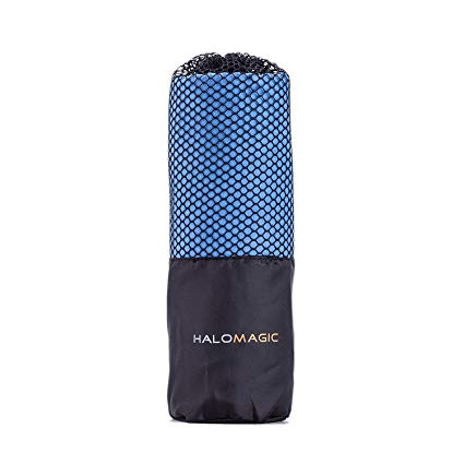 HaloMagic Microfiber Towel, Drying Fast Towels for Travel, Sports, Camping, Golf, Yoga, Beach and Bath, Highly Absorbent with Mesh Carry Bag