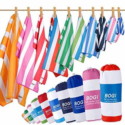 BOGI Microfiber Beach & Travel Sports Towel with FREE Hand Towel-(Size:L,XL)-Quick Dry Lightweight Ultra Absorbent -Perfect Bath Beach Swim Camping Yoga Towel- Pouch+Carabiner