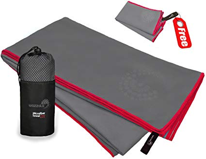 Premium Microfiber Towel for Travel, Beach, Sports & Outdoors + FREE Hand/Face Towel & Mesh BAG. Antibacterial, Quick-dry, Compact. With Hook. Limited Time Offer!