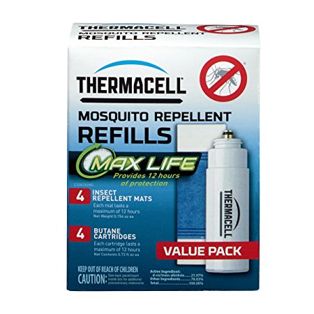 Thermacell L-4 Max Life Mosquito Repeller Refill, 48 Hour Pack (4 Max Life 12-Hour Repellent Mats and 4 Fuel Cartridges)